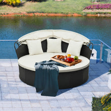 Load image into Gallery viewer, Lit Canapé de Jardin Rond en Rotin PE Auvent Rétractable Coussins et Oreillers Amovibles Salon de Jardin Modulable Blanc -