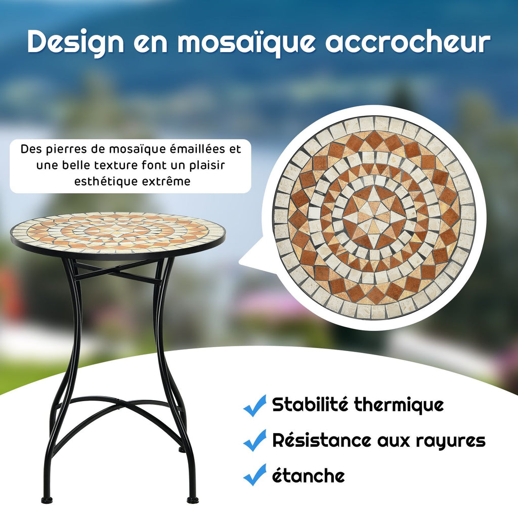 Table de Jardin Style Mosaïque Cadre en Fer et Revêtement Antirouille pour 60 x 60 x 72 CM -