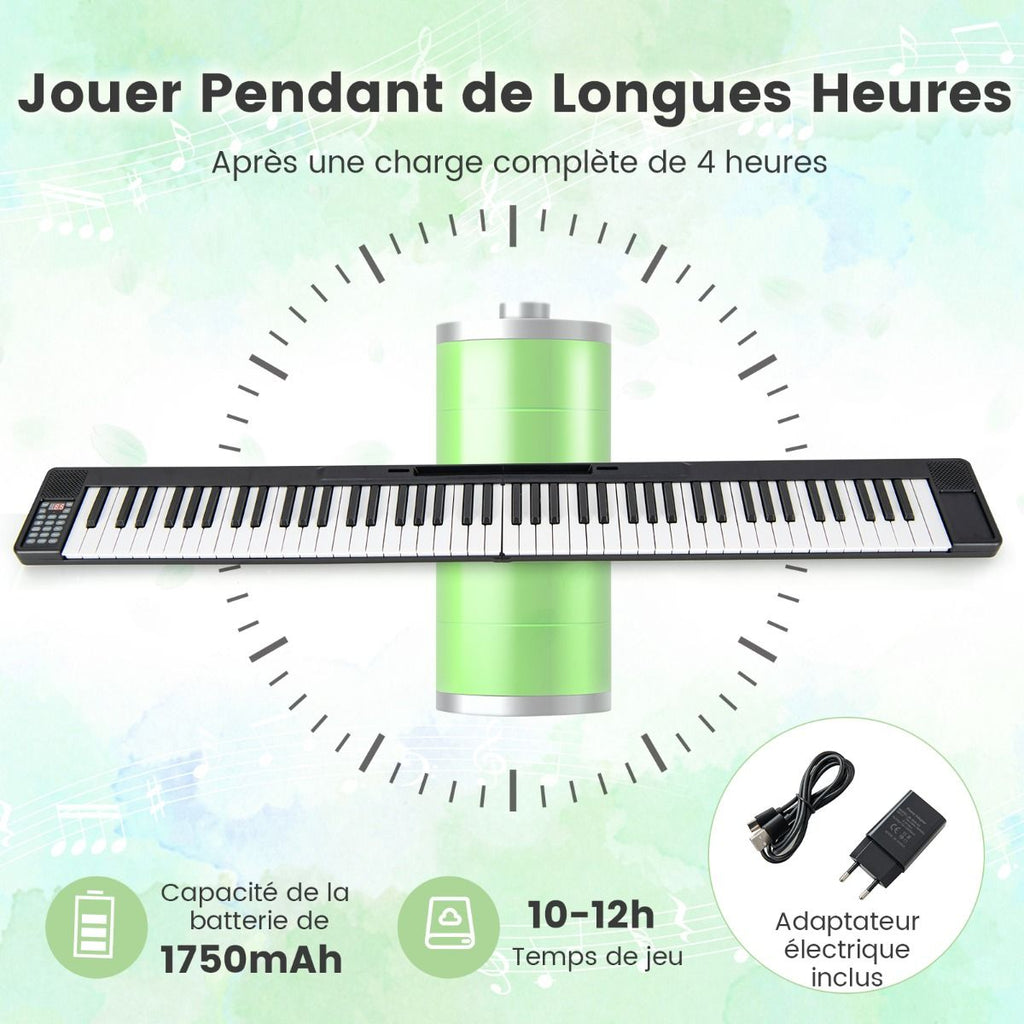 Piano Numérique Pliable à 88 Touches avec Fonction Bluetooth MIDI Clavier Électronique Portable avec Pédale de Sustain Sac de Transport -
