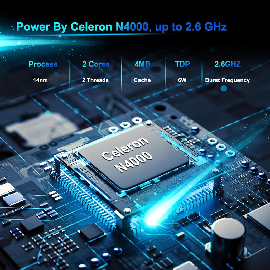 Ordinateur Portable 14 1" Pouces laptop 6 Go de RAM 128 Go de SSD N4000 Celeron Dual-Core Wi-Fi Bluetooth 2 4/5 0G 1366 * 768 IPS Design sans Ventilateur Inclus une Souris Clavier à Membrane.