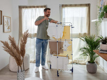 Load image into Gallery viewer, Leifheit Tour de séchage Classic Tower 340, étendoir à linge pliable à 3 niveaux, séchoir à linge tour 34 m avec cadres rabattables &amp; roulettes 360°