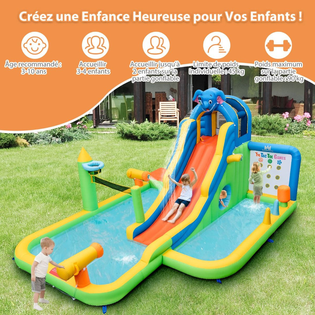 Toboggan Aquatique Gonflable Gant pour Enfants Piscine  claboussures sures Mur D'escalade Canons  Eau Lancer D'anneaux Cerceau (sans Souffleur) Multicolore -