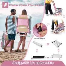 Load image into Gallery viewer, Lot de 2 Chaises de Camping Plage Pliante Table Enroulable en Aluminium Appui-tête Dossier Réglable à 5 Positions 6 Couleurs au Choix -
