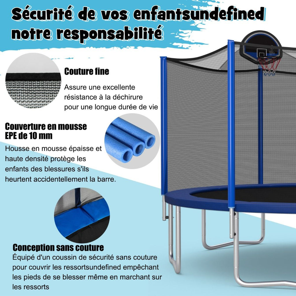 Trampoline d'Extérieur Ø366 cm Trampoline avec Panier de Basket Filet de Protection Trampoline pour Enfants et Adultes -