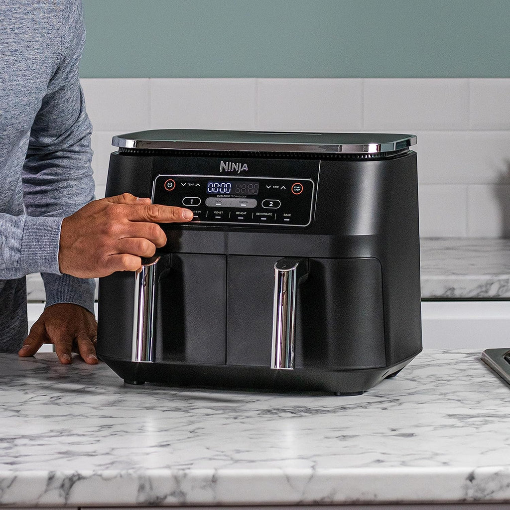 Foodi FlexDrawer Air Fryer,Dual Zone Avec Sparateur Amovible,Grand Tiroir de 10,4 L,7-en-1,Double Zone,Sans Huile,Pices Antiadhsives Compatibles Au Lave-Vaisselle,Noir AF500EU
