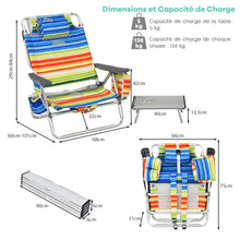 Load image into Gallery viewer, Lot de 2 Chaises de Camping Plage Pliante Table Enroulable en Aluminium Appui-tête Dossier Réglable à 5 Positions 6 Couleurs au Choix -