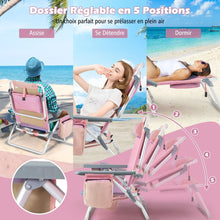 Load image into Gallery viewer, Lot de 2 Chaises de Camping Plage Pliante Table Enroulable en Aluminium Appui-tête Dossier Réglable à 5 Positions 6 Couleurs au Choix -