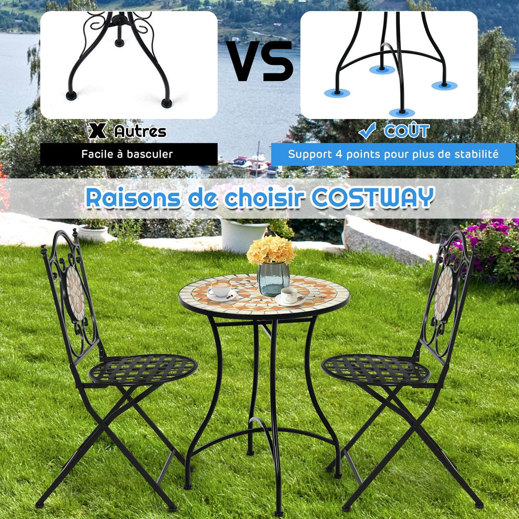 Table de Jardin Style Mosa茂que Cadre en Fer et Rev锚tement Antirouille pour 60 x 60 x 72 CM -