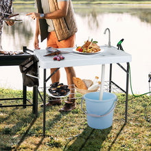 Load image into Gallery viewer, Table de Pêche Pliante avec Robinet Rotatif 360° Table Camping Portable pour Nettoyage Poisson en Acier&amp;HDPE avec Évier et Support de Grille Charge 150KG -