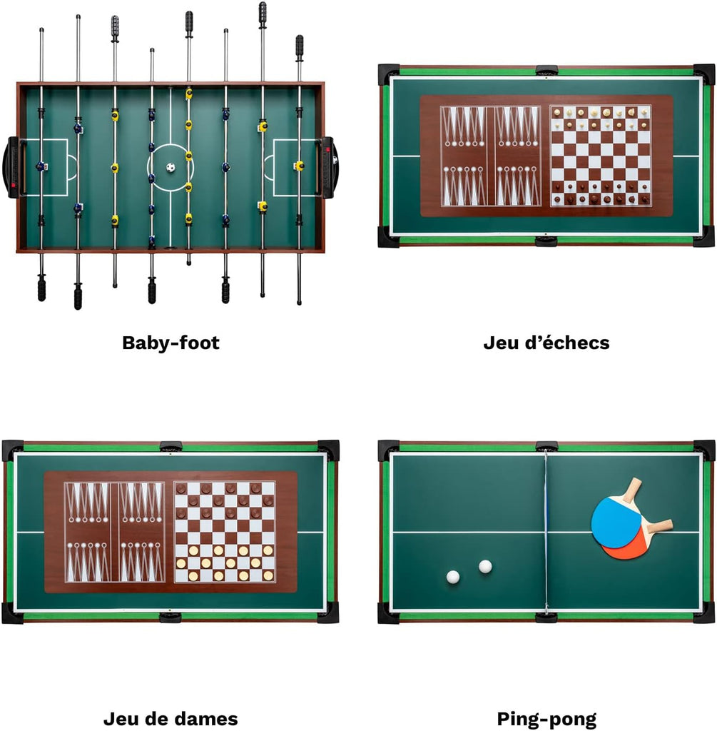 shelfmade Table de Jeux Multifonction, Baby Foot Enfant, Mini Baby Foot Bois, Billard Convertible, Mini Table de Ping Pong - Table multijeux Adulte - 10 Jeux en 1