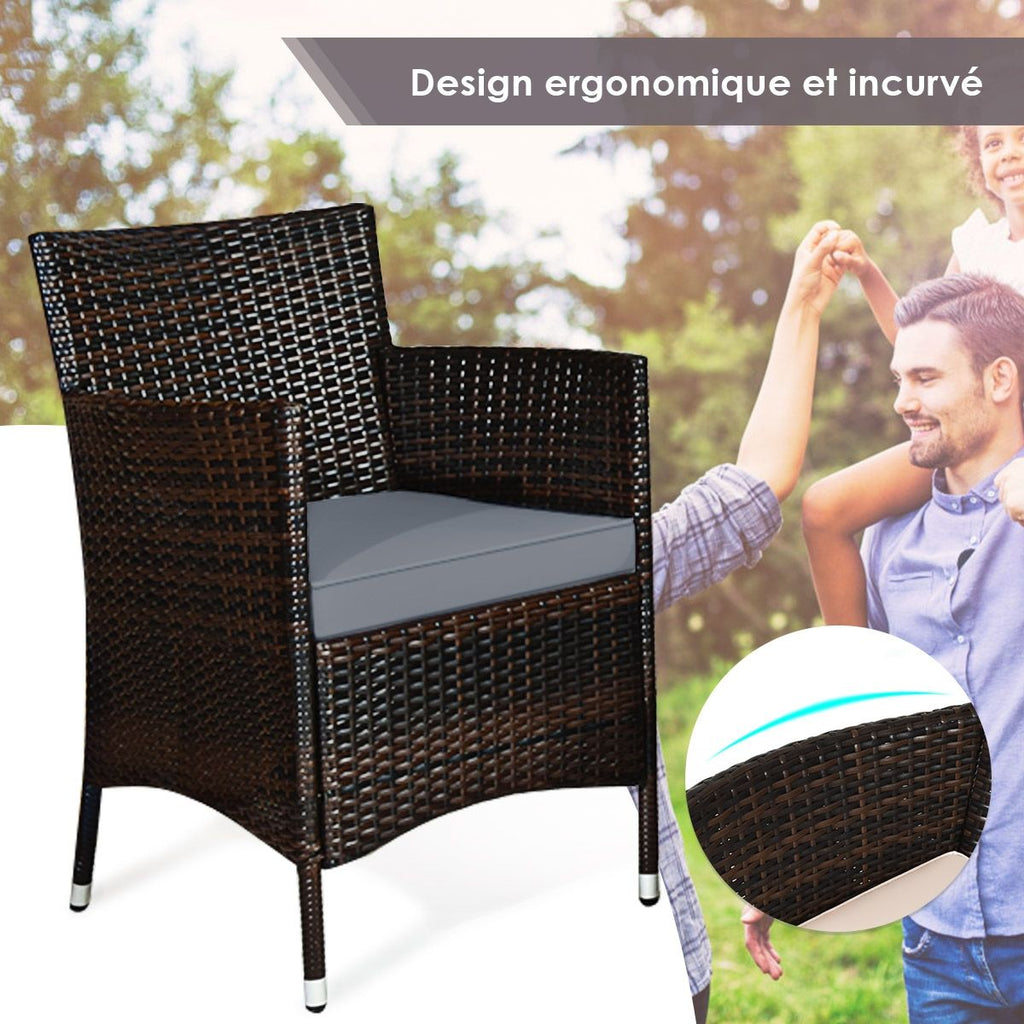 Salon de Jardin 4 PCS Mobilier de Terrasse en Rotin PE pour Vranda Patio Terrasse Piscine Marron et Gris -