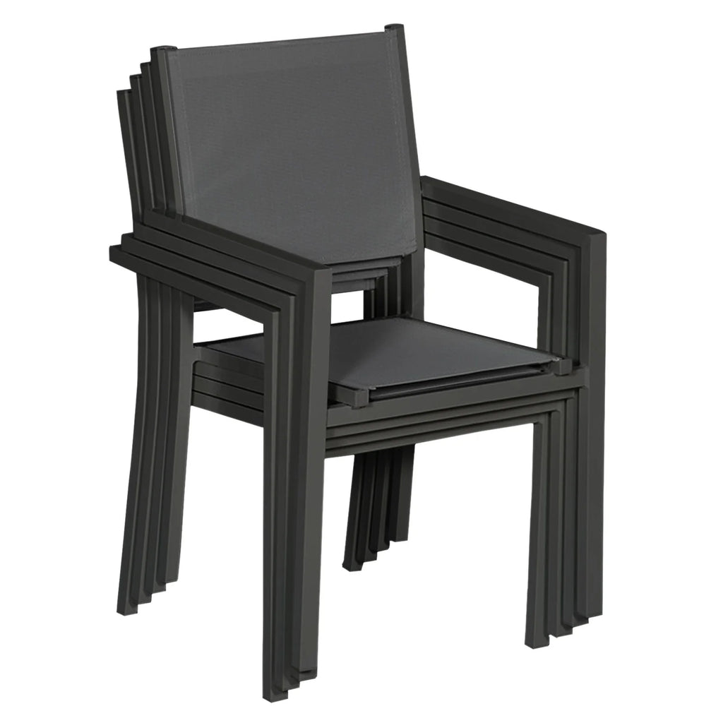 Lot de 8 chaises en aluminium anthracite - textilne gris -