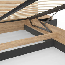 Load image into Gallery viewer, IDMarket - Lit Coffre Santa avec Tables de chevets intégrées et sommier 140x190cm Couleur Bois et Noir