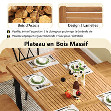Load image into Gallery viewer, Table de Jardin 200 CM pour 8 Personnes Table Exterieur en Bois d’Acacia avec Trou de Parasol Dia.5 CM Design Latte Pieds en Métal -