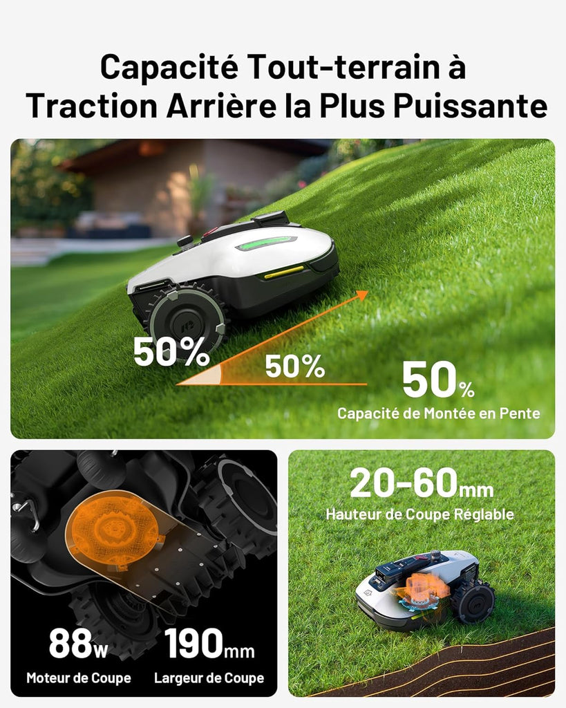 MAMMOTION YUKA Mini 500 Robot Tondeuse sans Fil Périphérique, NetRTK+Vision, Aucune Antenne RTK Requise, Recommandé 500 m², Pente à 50%, Cartographie Automatique, avec Module 4G