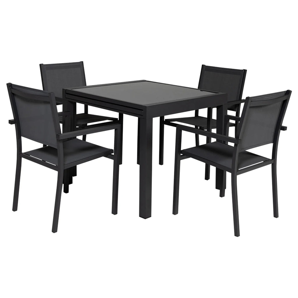Salon de jardin LAMPEDUSA extensible en textilène gris 8 places - aluminium anthracite -
