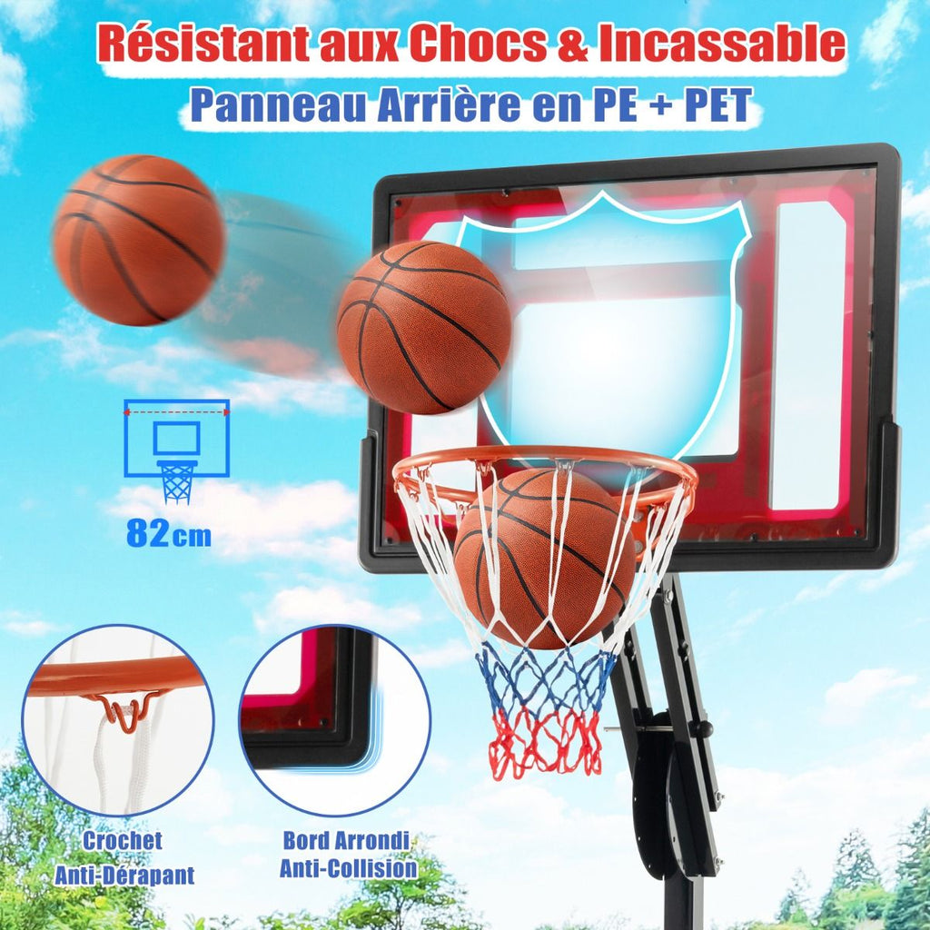 Panier de Basketball sur Pieds avec Hauteur Rglable 1,55-3,1m Support de Basketball avec Panneau Arrire en PE pour Enfants et Jaunes -