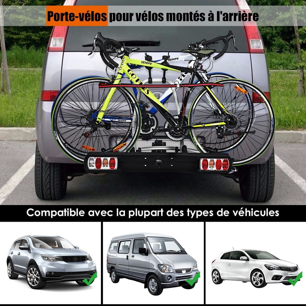 Porte-vélos pour Attelage sur SUV Berline Fourgon pour 2 Vélos Conception Intelligente de Basculement 113x72x63cm -