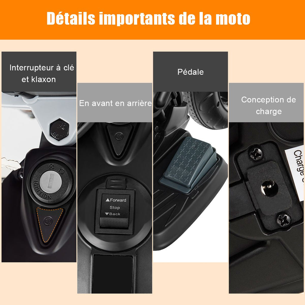 Moto Electrique pour Enfants 12V avec Lumières LED Musique MP3 Roues Antidérapantes pour Garçons et Filles 37 95 mois -