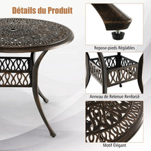 Load image into Gallery viewer, Table Jardin Ronde en Aluminium coulé 90x90x74CM avec Trou pour Parasol 5CM Table Extérieure avec Pied Réglable Antidérapant -