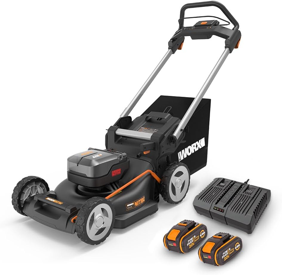 Pack Pro+ Tondeuse à Gazon 40V 460m² + Coupe-Bordures 20V + 2 Batteries 4Ah et 1 Batterie 2Ah + Chargeur Double et Chargeur Simple (Idéal pour l'Entretien du Jardin)