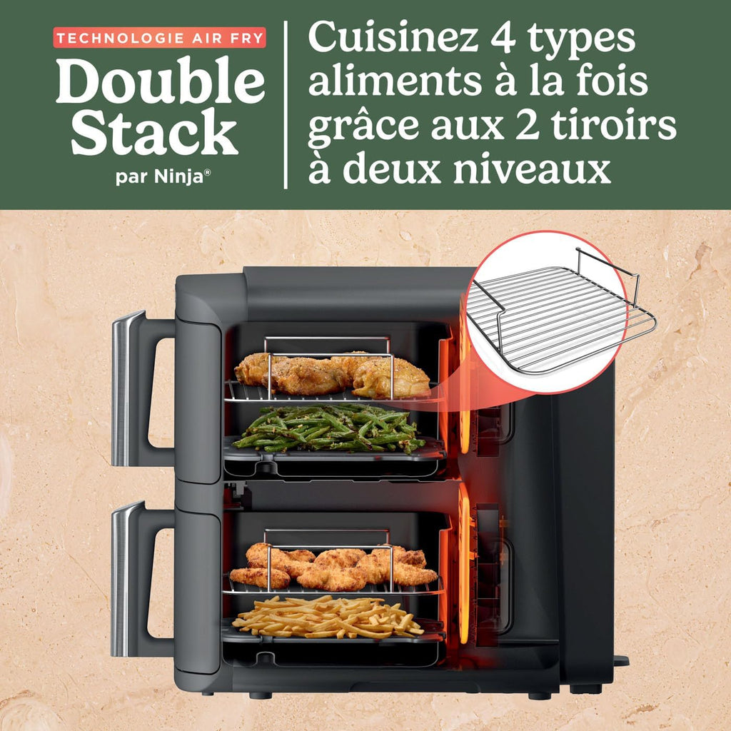 Foodi FlexDrawer Air Fryer,Dual Zone Avec Sparateur Amovible,Grand Tiroir de 10,4 L,7-en-1,Double Zone,Sans Huile,Pices Antiadhsives Compatibles Au Lave-Vaisselle,Noir AF500EU