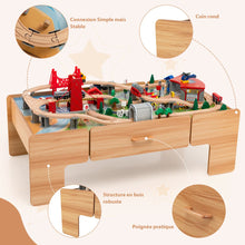 Load image into Gallery viewer, Table Circuit Train en Bois 100 Accessoires avec Tiroir de Rangement Jouet Educative pour Enfants 3 Ans + -
