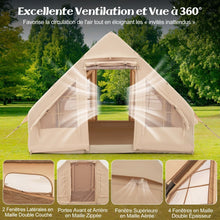 Load image into Gallery viewer, Tente de Camping Gonflable 6 m² pour 4-6 Personnes Tente en Coton Coupe-vent et Imperméable avec Pompe 7 Fenêtres à Moustiquaire Beige -