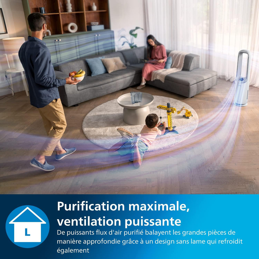 Philips Air Performer 2-en-1 : Purificateur & Ventilateur Rafraîchisseur – Nettoie 70m², Élimine 99,97% des Allergènes et Polluants. Filtre HEPA, Capteurs Intelligents, Alexa, Application (AMF765/10)