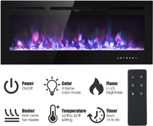 Load image into Gallery viewer, M.C.Haus Cheminée électrique avec écran Tactile et Panneau en Verre coloré pour Insert de Flamme - Chauffage Mural - Télécommande avec Cristal et bûches - 900/1800 W (102 cm, Noir)