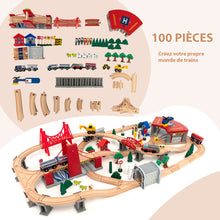 Load image into Gallery viewer, Table Circuit Train en Bois 100 Accessoires avec Tiroir de Rangement Jouet Educative pour Enfants 3 Ans + -