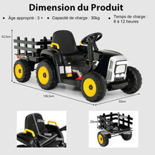 Load image into Gallery viewer, Tracteur Electrique avec Remorque pour Enfants 3 Vitesses Lumières LED Fonctions o USB et Bluetooth Jaune/Rose/Rouge/Vert/Vert Foncé/Noir -