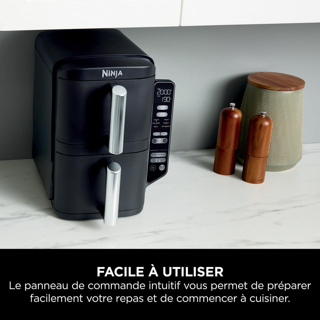 Foodi FlexDrawer Air Fryer,Dual Zone Avec Sparateur Amovible,Grand Tiroir de 10,4 L,7-en-1,Double Zone,Sans Huile,Pices Antiadhsives Compatibles Au Lave-Vaisselle,Noir AF500EU