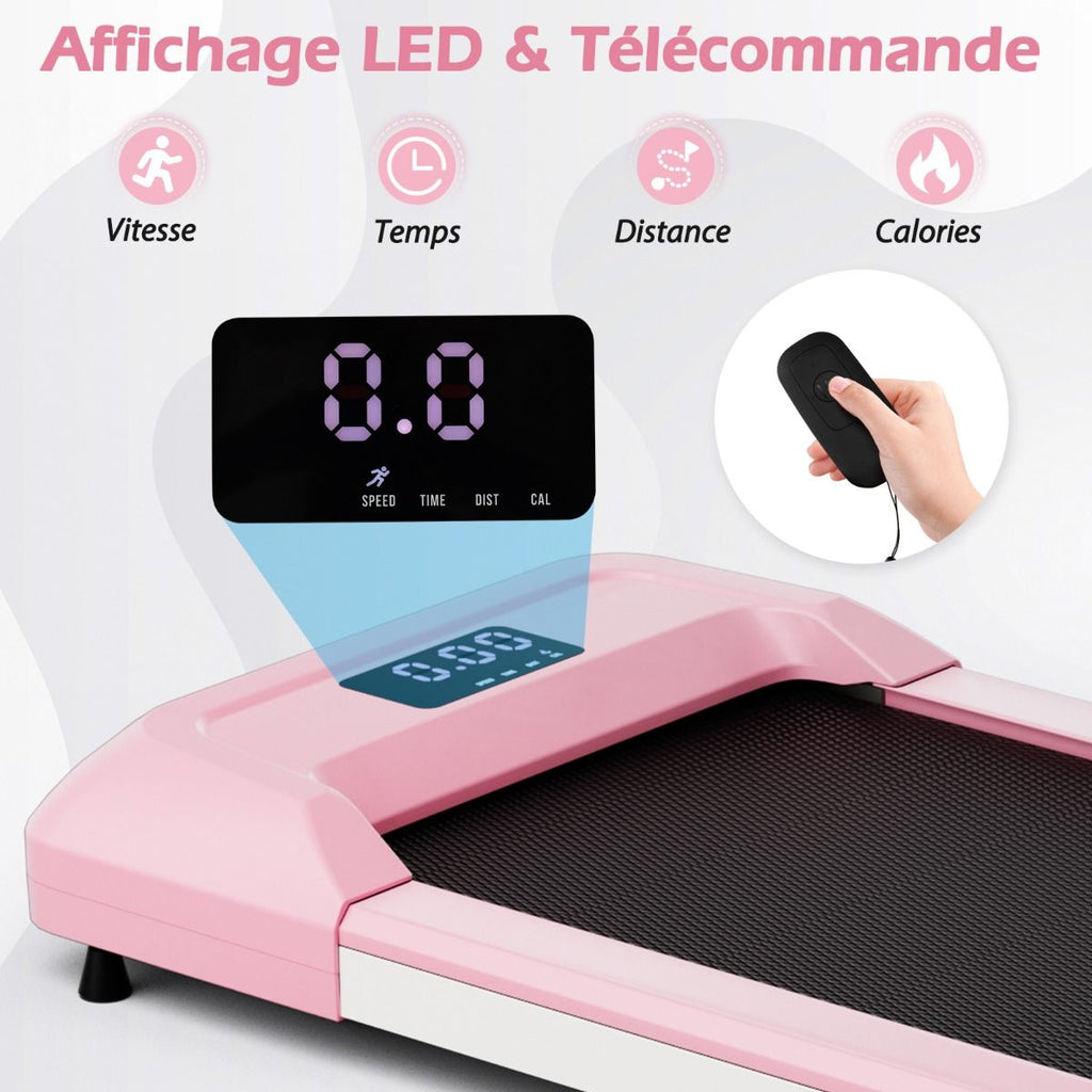 Tapis de Course Mince Tapis de Jogging avec Capacit de 120 Kg Tlcommande et cran Led Inclinable  Roulettes Tapis de Course  Glisser Gris/Noir/Rose -