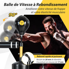 Load image into Gallery viewer, Sac de Frappe sur Pied Entraîneur de Vitesse en Boxe Barre Pivotante à 360° Punching Ball Hauteur Réglable 168-201cm pour MMA Adolescents &amp; Adultes -
