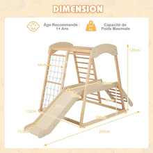 Load image into Gallery viewer, Triangle d'Escalade 6 en 1 en Bois avec Toboggan et Filet Barre pour Grimper Ramper et Glisser 1 An+ Coloré/Naturel -