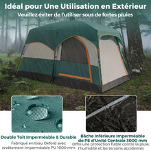 Load image into Gallery viewer, Tente de Camping pour 6 Personnes avec 2 Pièces Tente Double Couchage Double Toit Bâche en Pe Fenêtres en Maille Imperméable avec Sac de Transport Vert -
