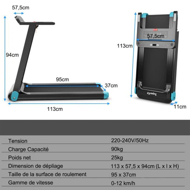 Tapis de course electrique tapis de fitness pliable pour maison avec application de contrle bleu 20_0009499 -