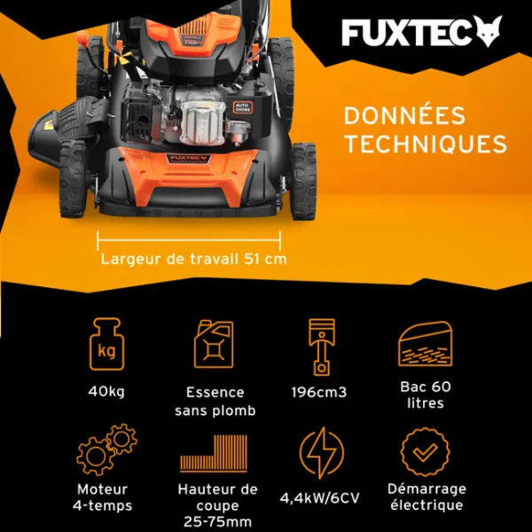 Tondeuse thermique autotracte dmarrage lectrique,196 cm,51 cm - 6 CV,60 L. -