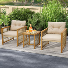 Load image into Gallery viewer, Salon de Jardin avec 1 Table et 2 Fauteuils en Bois d'Acacia et Rotin Anti-UV Pieds Rglables Coussins avec Zip Nautel -