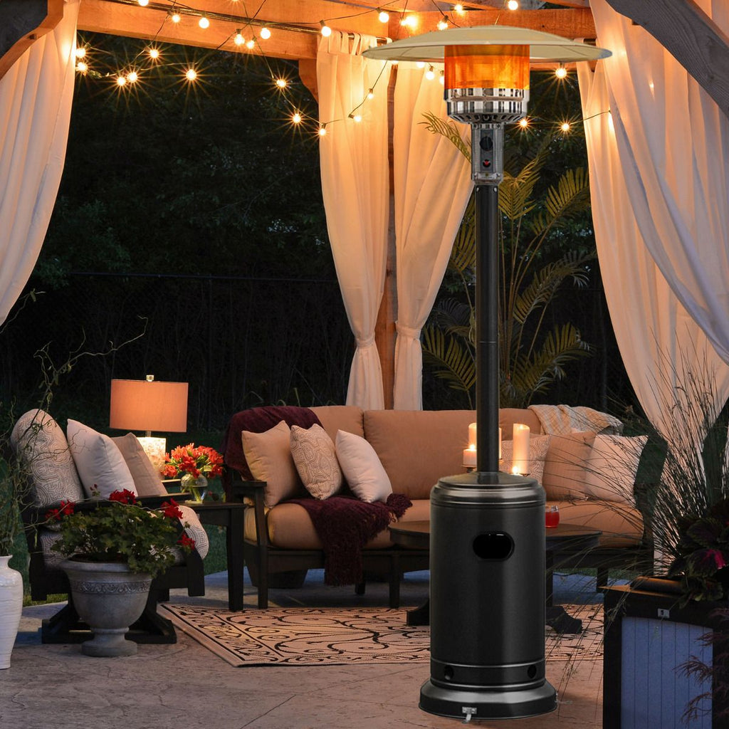 Parasol Chauffage Extérieur à Gaz 13KW Réflecteur 82cm avec Dispositif de Anti-basculement Tube 2 Roues Fluide 220cm Noir -
