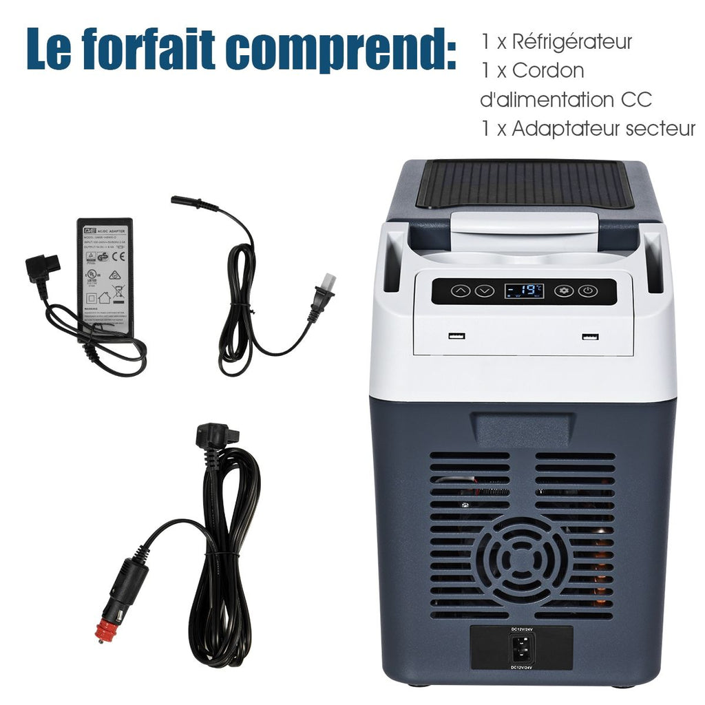 Rfrigrateur Conglateur de Voiture 12L Portable Compresseur -20掳C  +10掳C Ampoules LED 2 Porte-gobelets 23x53x36cm -