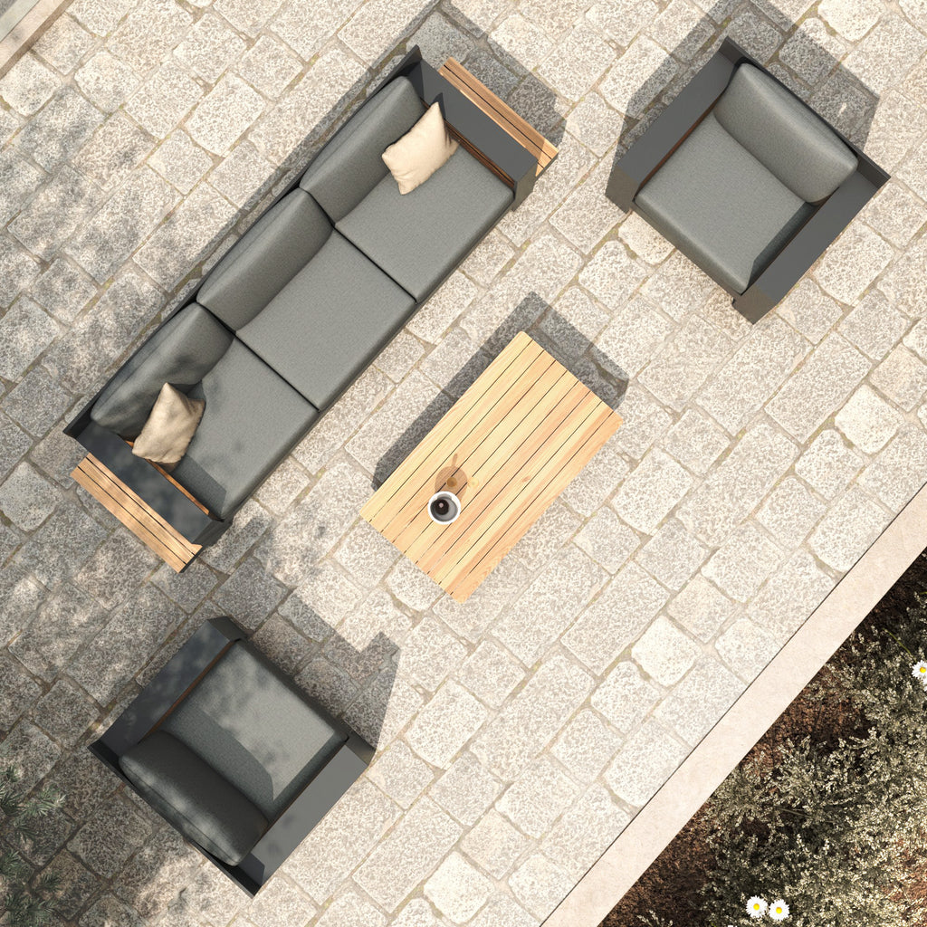 Salon de jardin aluminium et bois teck 5 places Antibes Gris anthracite - Action-sport36 -