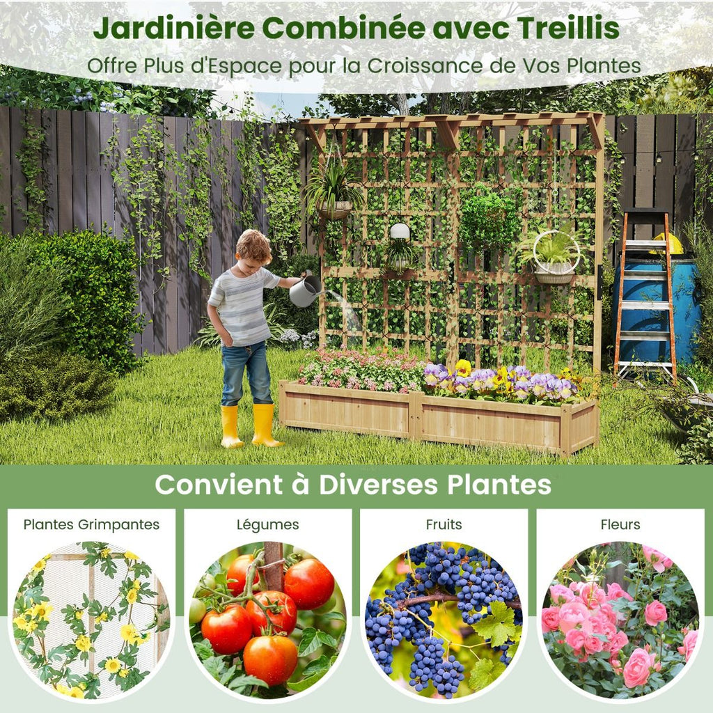 Jardinire avec 2 Treillis 2 Bacs Toit Suspendu en Bois Lit de Jardin Surlev avec 4 Trous de Drainage 180 x 48 x 183 cm Orange -