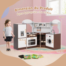 Load image into Gallery viewer, Jeu de Cuisine d'Angle pour Enfants de 3 Ans et Plus en Bois Machine  Glaons Porte-serviettes Accessoires Effets Sonores et Lumineux -