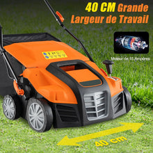 Load image into Gallery viewer, Scarificateur Électrique 2 en 1 de 15A avec Double Interrupteur de Sécurité Réglable Sac de Ramassage 55 L Scarificateur Orange/Vert -