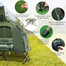 Load image into Gallery viewer, Tente de Camping avec Lit pour 1 Personne Lit de Camping Pliant 5 en 1 avec Matelas Pneumatique Oreiller Sac de Couchage Tente Surleve tanche -
