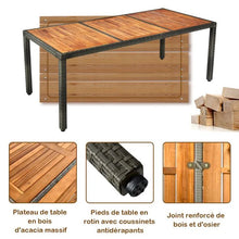 Load image into Gallery viewer, Salon de jardin avec 1 table et 8 chaises en bois et rotin anti-uv pieds rglables et coussins impermables inclus 20_0009211 -