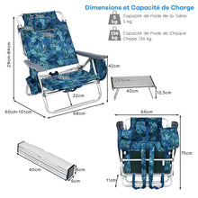 Load image into Gallery viewer, Lot de 2 Chaises de Camping Plage Pliante Table Enroulable en Aluminium Appui-tête Dossier Réglable à 5 Positions 6 Couleurs au Choix -