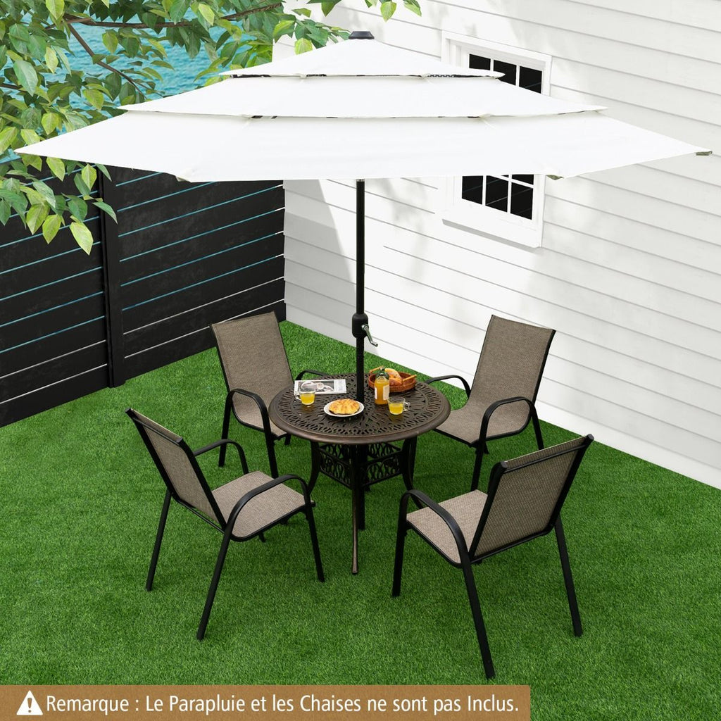 Table Jardin Ronde en Aluminium coulé 90x90x74CM avec Trou pour Parasol 5CM Table Extérieure avec Pied Réglable Antidérapant -